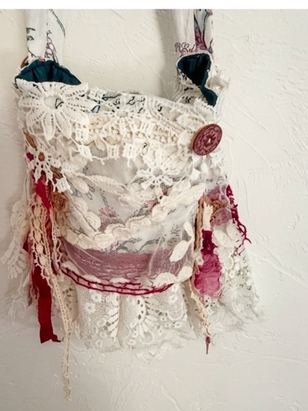 Handmade White Lace Crossbody Bag Medium Boho